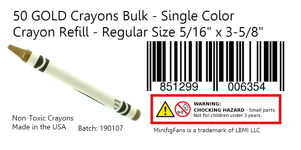 Single Color Crayon Refill Regular Size 5/16 x 3-5/8 50 Gold Crayons Bulk 